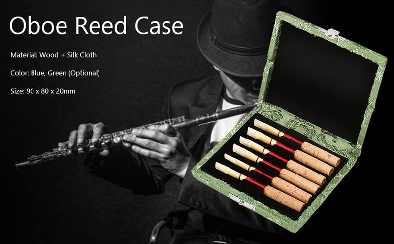 Oboe Reed Case,Protect Against Moisture Wooden + Silk Cloth Cover Reed Case Holder Storage Box for 6pcs Oboe Reeds Maple Wooden (Green) Green