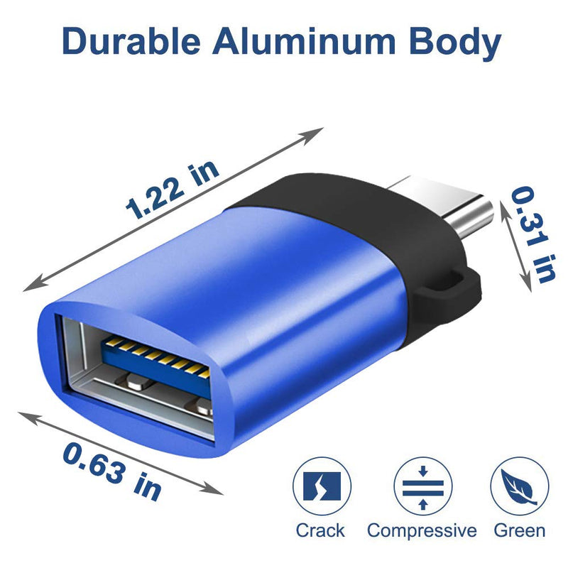 USB-C to USB A 3.0 OTG Data Adapter Thunderbolt 3 Type C Adapter Aluminum Alloy (Blue)