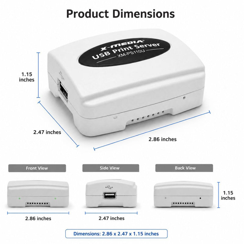 X-MEDIA XM-PS110U 1-Port 10/100Mbps Fast Ethernet USB Print Server | USB 2.0 Port Network Print Server