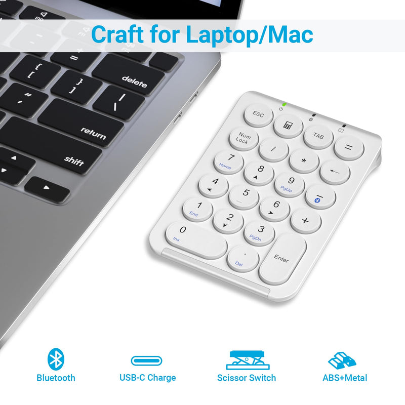 [AUSTRALIA] - iClever Number Pad, KP08 Bluetooth Number Pad, Ultra Slim and Lightweight, USB-C Charge, Number Pad for Laptop, iPad, Mac, iMac, Tablet, PC Desktop 