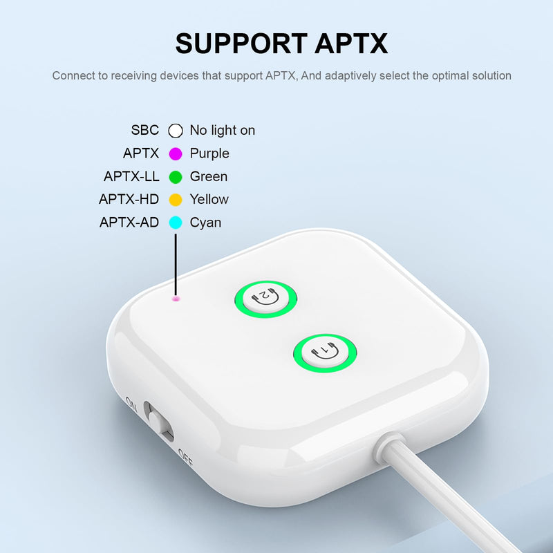 [AUSTRALIA] - Bluetooth Transmitter, Bluetooth 5.3 Adapter Audio Transmitter Adapter Dual Link AptX Adaptive/Low Latency, Works with 3.5mm Aux Jacks on Airplanes, Gym Equipment, TVs, Tablets 