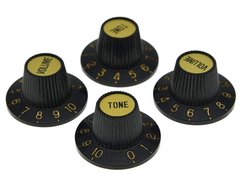 KAISH 4X Black with Gold Cap LP Guitar Witch Hat Knobs Top Hat Knob for Epi Les Paul SG Black w/Gold Cap