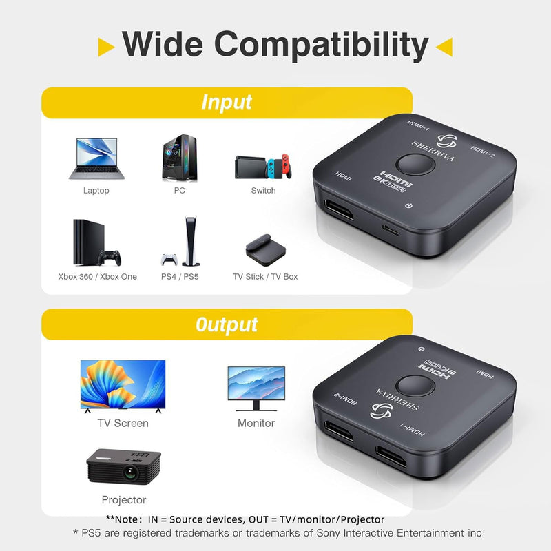 [AUSTRALIA] - 10K 8K HDMI Switch – 2 in 1 Out, Bi-Directional HDMI Splitter Switcher, 8K@60Hz, 4K@240Hz, Compatible with PS5, PS4, Xbox, Fire Stick, Apple TV, Projector 