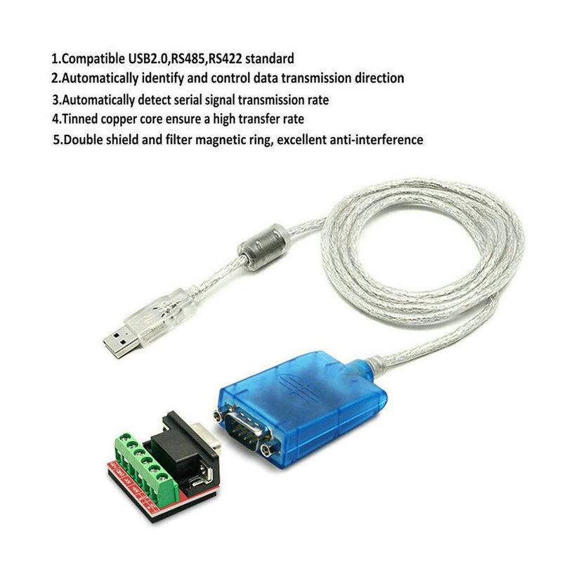 Jeirdus USB to RS422 RS485 Serial Port Converter Adapter Cable with FTDI Chip Support Windows 10, 8, 7, XP and Mac with ESD Protection (1.5ft/0.5Meter) 1.5ft/0.5Meter