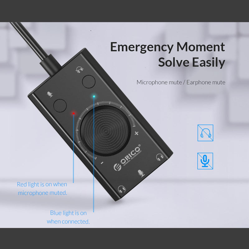 Docooler External Sound Card, USB Audio Adapter External Stereo Sound Card with Microphone Jack & 3.5mm Headphone, Sound Card with Volume Control, USB Multifunction Drive for PC, Laptop - Black