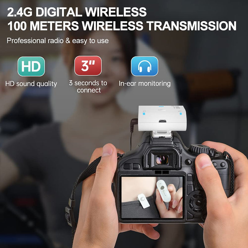 LENSGO 318C II 2.4GHz Dual Clip on Wireless Lavalier Microphone for DSLR/SLR Camera Camcorder iPhone Android Rechargeable Lapel Mic for Video Recording Interview TikTok YouTube Live Streaming -B