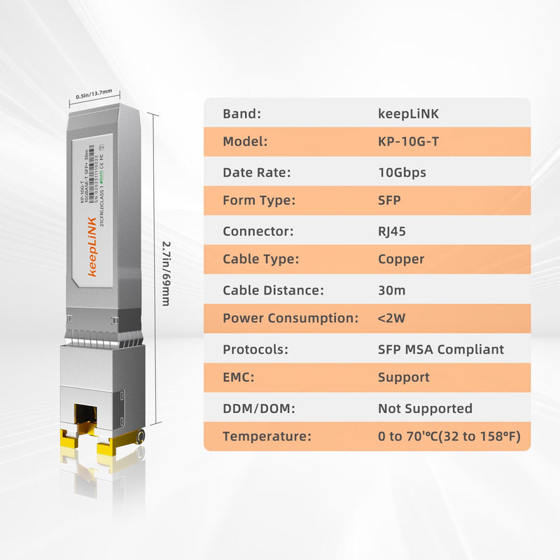 10GBase-T RJ45 SFP+ Module, 10G Copper SFP+ Transceiver, Ethernet SFP Module up to 30-Meter, Plug and Play Hot Pluggable, Durable and Highly Compatible 10G SFP Module