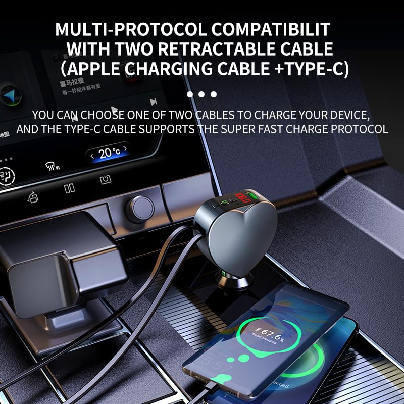 [AUSTRALIA] - ﻿ CYZFOWDUO Bluetooth 5.3 Car Adapter with Retractable Fast Charger, FM Transmitter Radio Receiver, Handsfree Calling & Audio Receiver, MP3 Music Player, LED Display Hands-Free Calling Support USB 