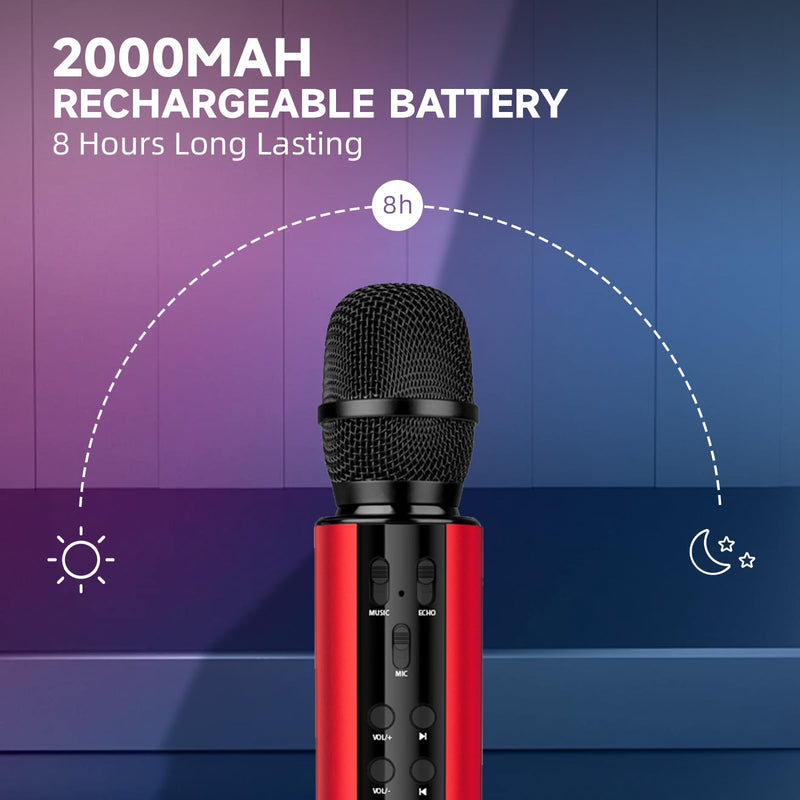 Karaoke Microphone Wireless, 4-in-1 Portable Handheld Wireless Karaoke Bluetooth Microphone with Built-in Sound Card for Home Parties,Travel,Music Recording,Car Singing (Red) Red