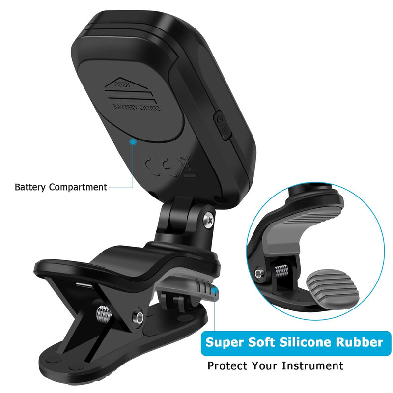 Clip-On Tuner for Guitar, Bass, Ukulele, Violin, Viola, Chromatic Tuning Modes, 360 Degree Rotating, Fast & Accurate, Easy to Use