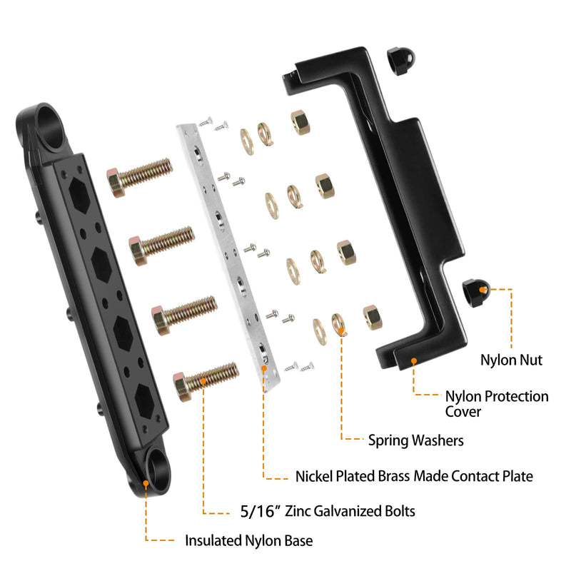 [AUSTRALIA] - MOFEEZ Power Distribution Block Bus Bar, 4 x 5/16" Posts, 6 x #8 Screws Terminals, Max 48V 250A (Pair, Red & Black) 4*5/16" 