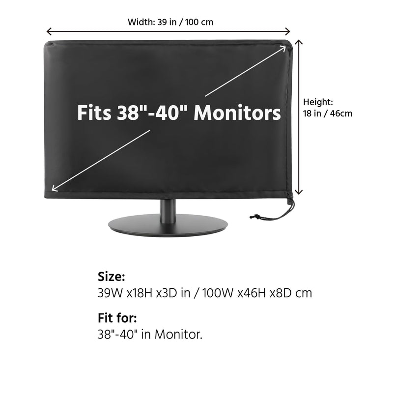 Monitor Dust Cover Heavy Duty Anti-tear Full Body Protective Case Universal for 38-40" Computer LED LCD Screen Wih Adjustable Bottom Tight Rope Black -39Wx18Hx3.5D in 38"-40" in