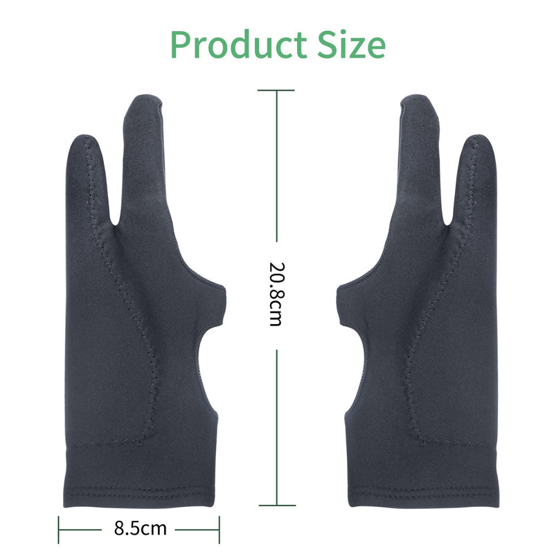 Artist Drawing Glove 3-Layer Palm Rejection [2 Pack Black] Right Left Hand Digital Art Graphic Tablet iPad Gloves Two Finger Smooth Elasticity Breathable for Stylus Pen Pencil Sketching Painting 2-Pack Black Gloves