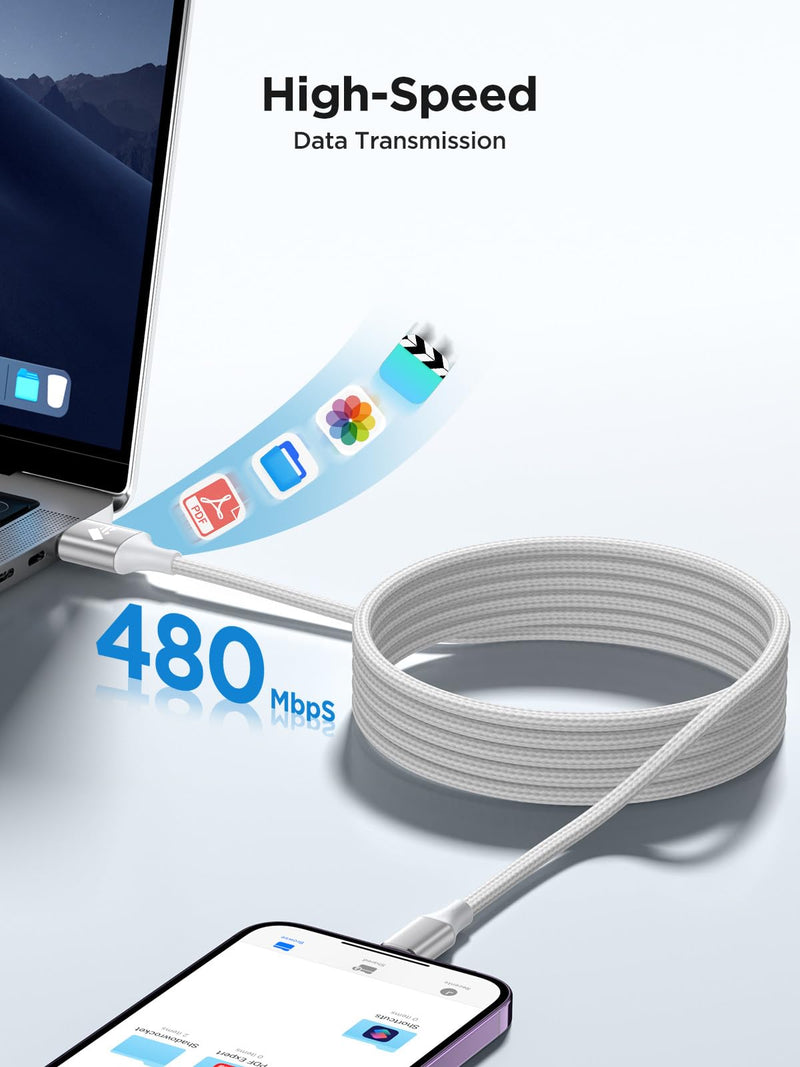 iPhone Charger [Apple MFi Certified] 6FT iPhone Charger Cord Fast Charging USB to Lightning Cable Braided USB iPhone Cable Cord Compatible with iPhone 14 13 12 11 Pro Max XR XS X 8 7 6 Plus SE, iPad iPhone Charger 6FT White