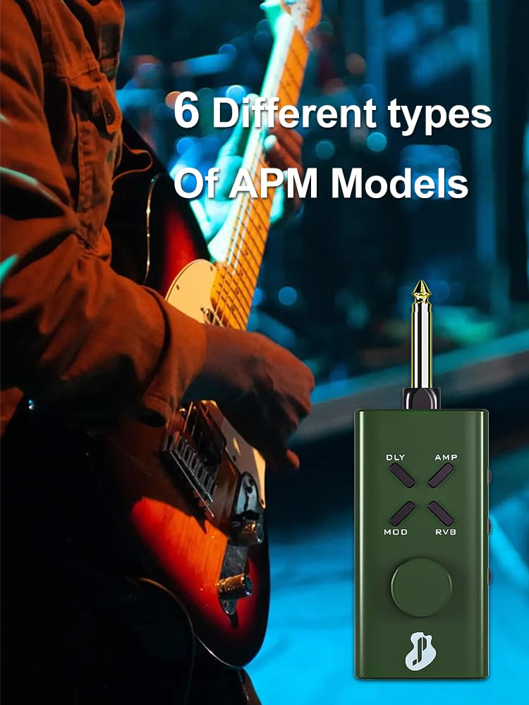 Guitar Headphone Amp, Mini Guitar Headphone Amplifier USB Rechargable Plug-in Portable Pocket Guitar Amplifier with 24 Multi-Effects Clean Overdrive Distortion Modulation Delay and Reverb Green
