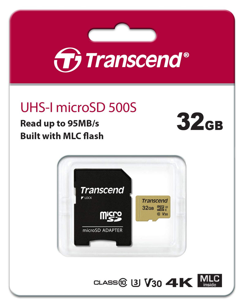 Transcend 32GB microSDXC/SDHC 500S Memory Card TS32GUSD500S retail_packaging