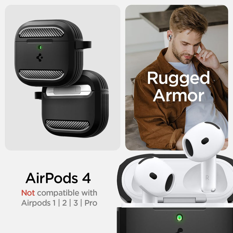 Spigen Rugged Armor Pro Designed for Apple Watch Case with Band 45mm/44mm and AirPods 4 Case Bundle - Black