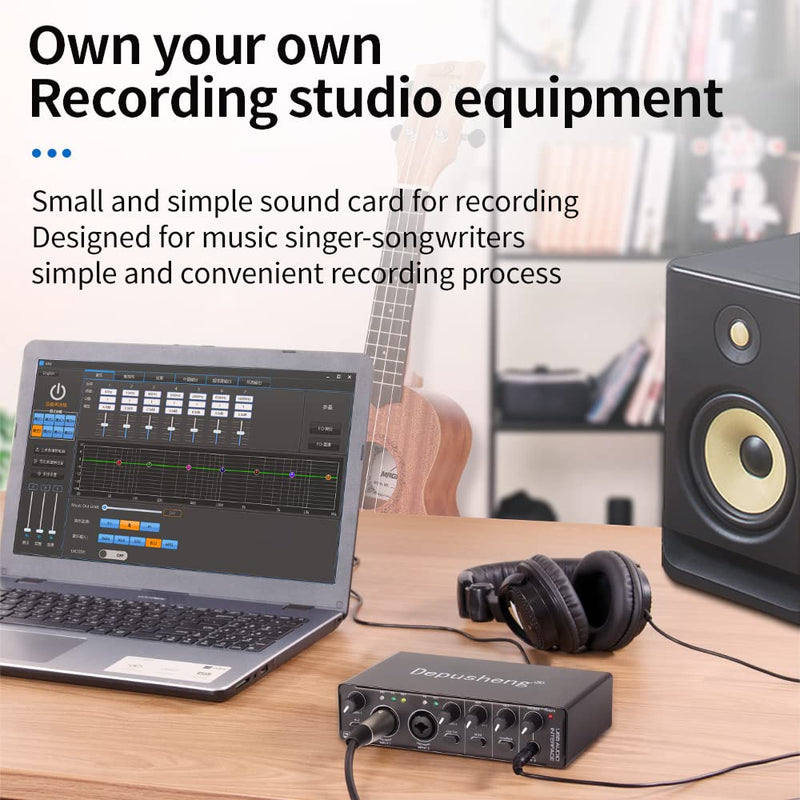 Depusheng RX2 usb audio interface computer recording sound card, home studio audio interface, can connect 48V condenser microphone, guitar recording