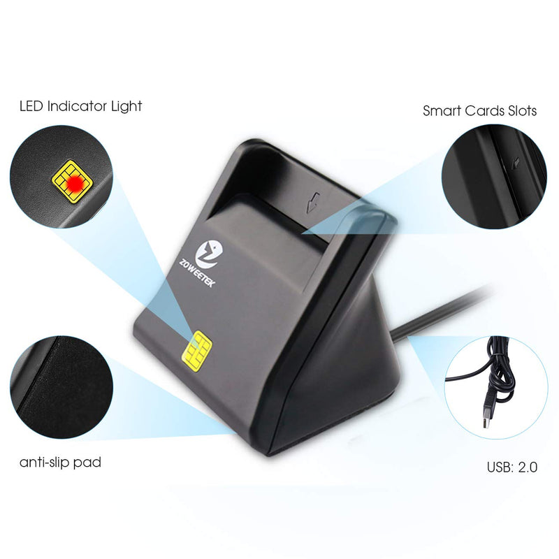 ZOWEETEK CAC Reader, CAC Card Reader Military, DOD Military USB Common Access CAC Smart Card Reader, Compatible with Windows, Mac OS and Linux Black