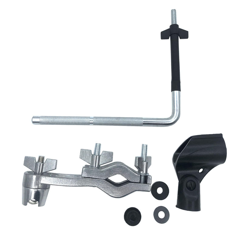 Drum Set Microphone Mount Holder, Drum Rack Mounting Clamp with L Shaped Mic Mount Arm Shock Mount Microphone Clip, Microphone Stand for Hi-Hat Cymbal Stand Percussion Drum Set
