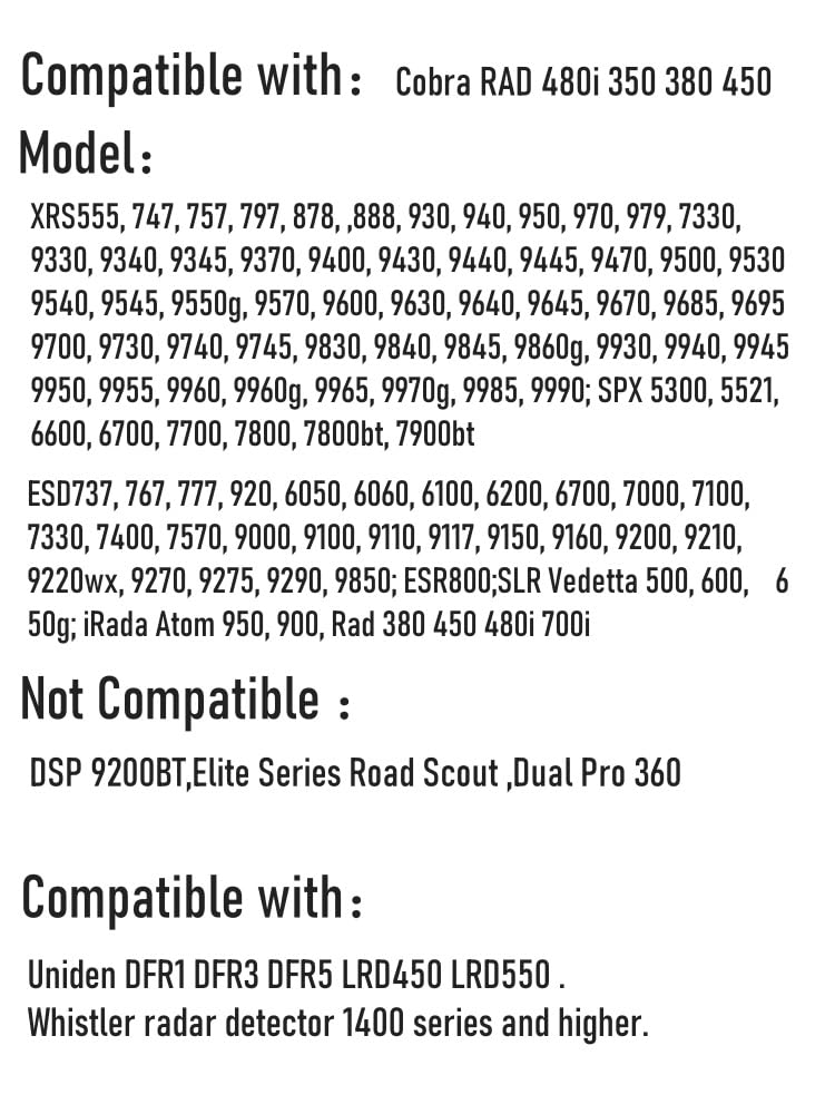 [AUSTRALIA] - Radar Detector Power Cord Compatible with Cobra RAD 480i 350 380 450 Uniden DFR1 DFR3 DFR5 Whistler etc Radar Detector （7FT） 