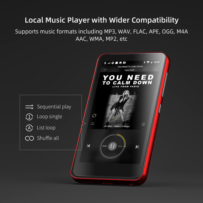 [AUSTRALIA] - MP3 Player with Bluetooth and WiFi,MP3 Player with Spotify,Spotify Kids,Audible,Pandora,Amazon Music,4" Music Player MP4 Up to 1TB(80GB,Red_Black) 80GB Red 