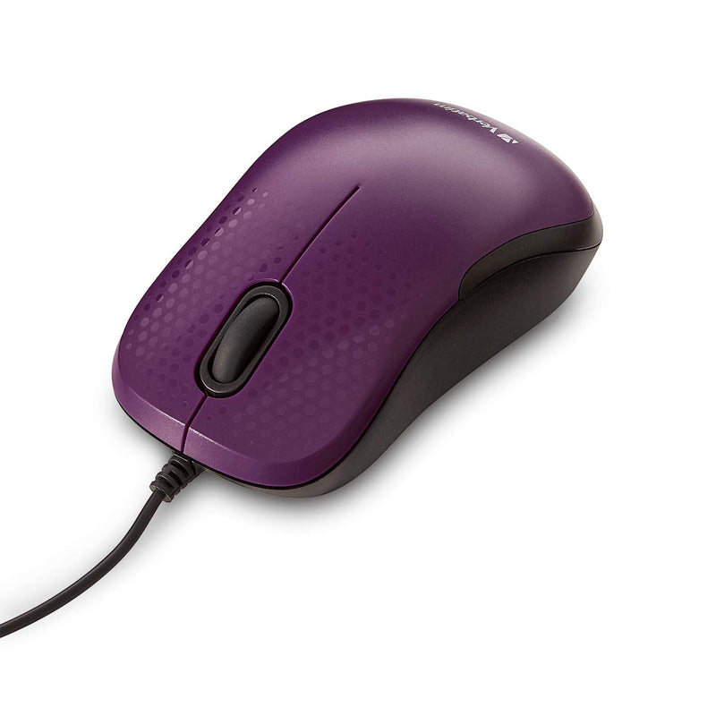 Verbatim USB Silent Corded Optical Mouse - Computer Wired Noiseless and Silent Click Mouse for Mac and PC- Purple