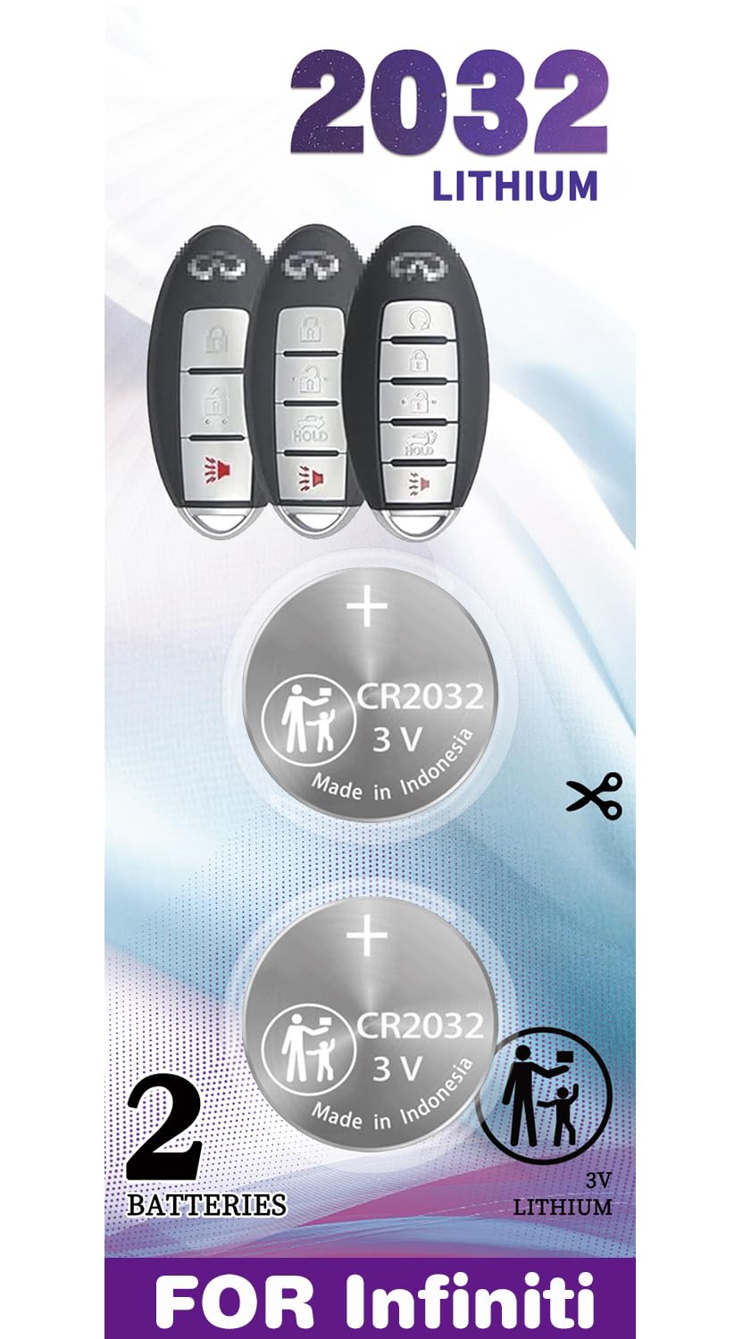 Car Fob Key Replacement Batteries for Infiniti (2007-2020) EX35 FX35 FX37 FX50 G25 G35 G37 JX35 Q40 Q50 Q60 Coupe QX50 QX60 QX70 Smart Remote Battery (Pack of 2) (Check Fitment Guide)