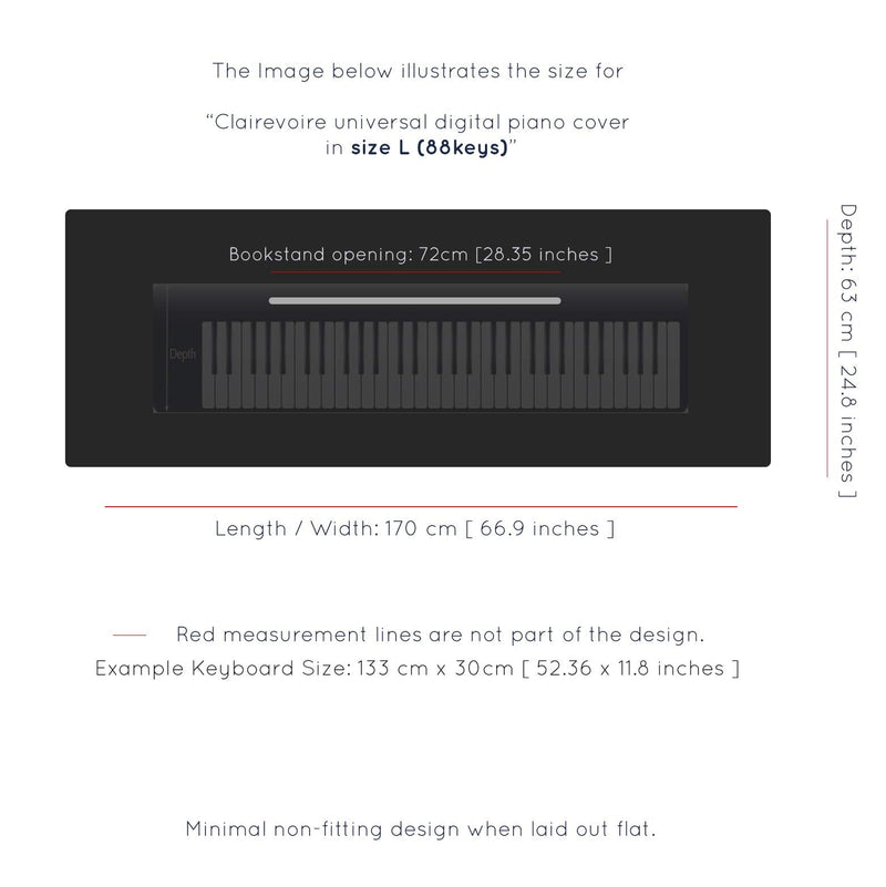 [AUSTRALIA] - Clairevoire Piano Keyboard Dust Cover for 61 Keys to 88 Keys, Electric Pianos Cover, Digital Pianos Cloth Protection, Lightweight and Adjustable Closure,Ebony Black, L - Keyboard Piano up to 61" x 21" [88keys] waterproof Ebony Black 