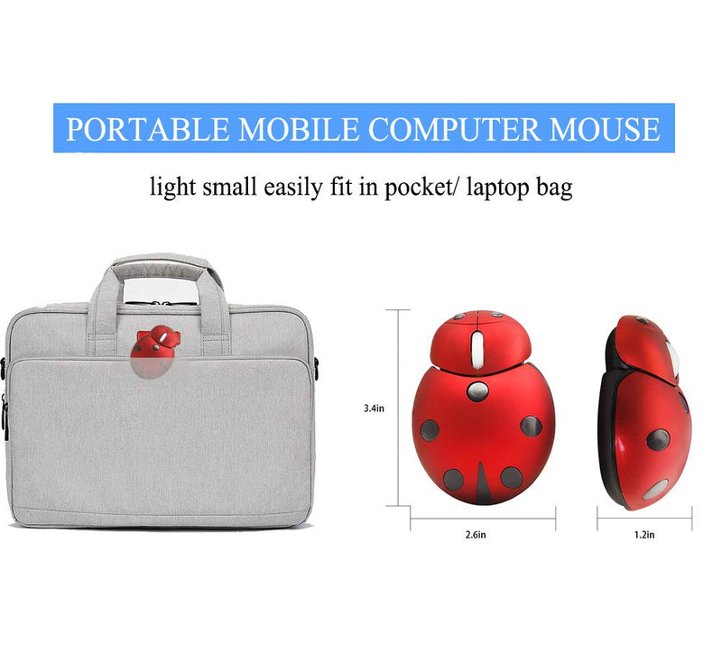 Mini Cute Wireless Mouse, Portable Mobile Optical Mouse for Kids,2.4G 3000DPI Animal Ladybug Shape Cordless Computer Mouse Small Tiny Travel Mouse with USB Receiver for Laptop Desktop PC (Red) Red