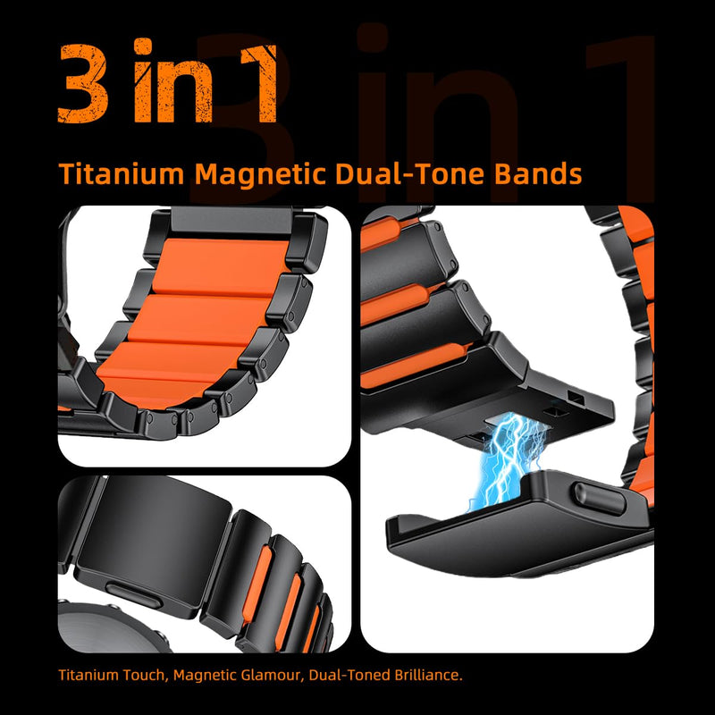 26mm Titanium Compatible for Garmin Fenix 8 51mm 7X 6X 5X Watch Band | Dual-Color Magnetic Quickfit Bands Gifts for Men Fenix 7X 6X Pro/5X Plus/3HR/Instinct 2X Solar3 50mm/Enduro/Tactix/Epix Pro2 Black/Orange 26mm/51mm
