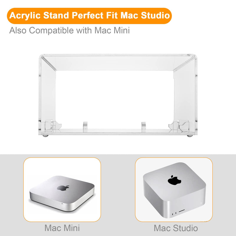 Acrylic Stand for Mac Studio M1-M4, Mac mini M1 M2 2010-2023 | Clear Desktop Holder, Stable Anti-Slip, Heat Dissipation, Space Saving, for 2010-2023 Models