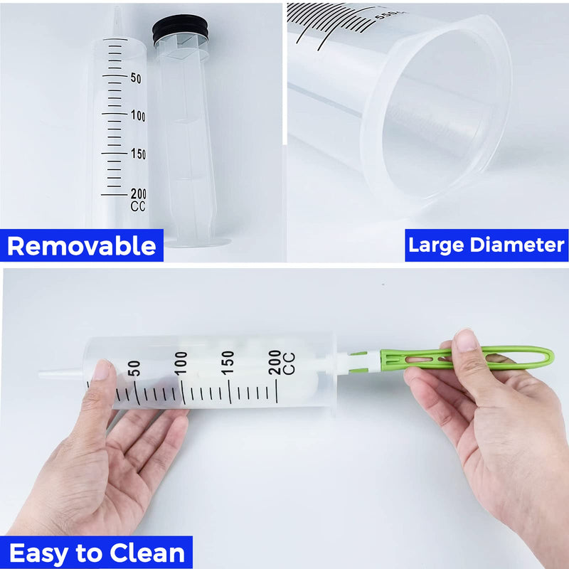 Bohoray Large Syringe 200 ml + 10 ml, Reusable Liquid Syringe with Catheter, Plastic Syringe Dosing Syringe with Cleaning Brush for Scientific Laboratories, Garden Watering, Industry 200ml 1