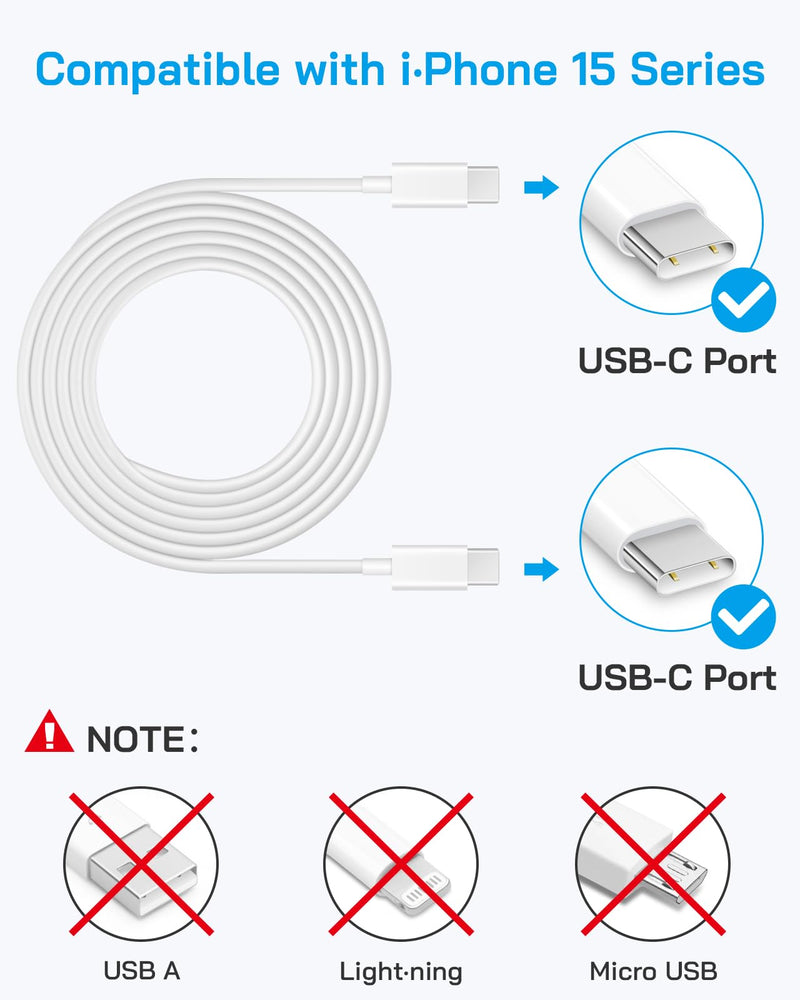 i Phone 15 Charger Fast Charging-20W USB C Wall Charger Block with 6Ft Type-C to Type-C Cable for i Phone 15/15 Pro/15 Plus/15 Pro Max, i Pad Pro/Air & More White