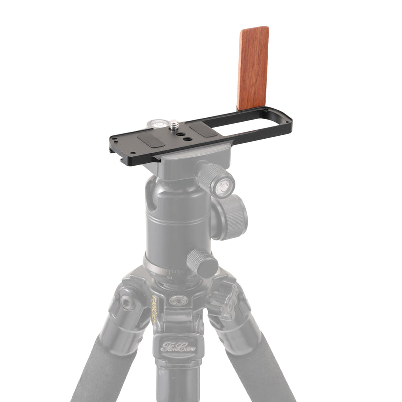 FocusFoto L-Shaped Wooden Handle Grip Quick Release Plate for Panasonic Lumix S9 Camera - Retro-Styled Handgrip, Arca Swiss Compatible Tripod Mount, Aluminum Alloy Baseplate (Black) Black Plate
