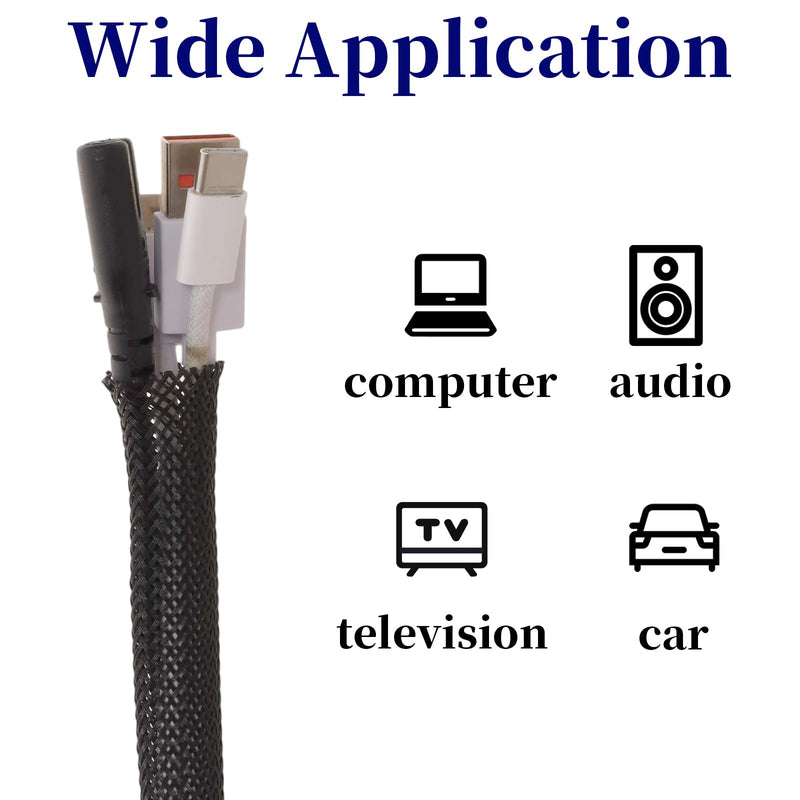26ft-1/2 inch Expandable Braided Cable Sleeving Black | Split Mesh Wire Loom Tubing, Split Sheathing Wrap Sleeve, Cable Management, For TV Computer Home Theater