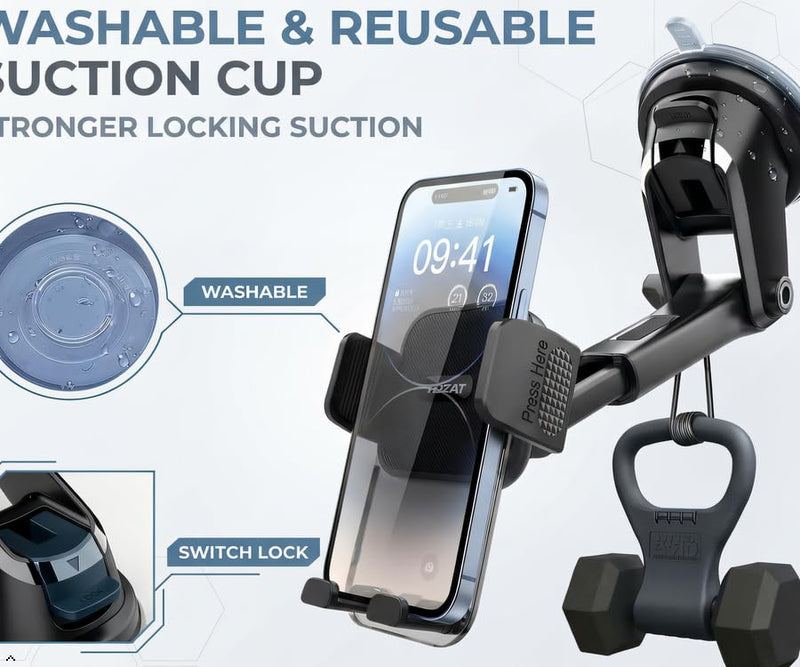 [2026 Upgraded Military-Grade Car Phone Holder Mount — Ultra-Stable Clamp Grip, 3-in-1 Dashboard/Windshield/Air Vent, One-Button Release — Heavy Duty Universal for iPhone & All Smartphones
