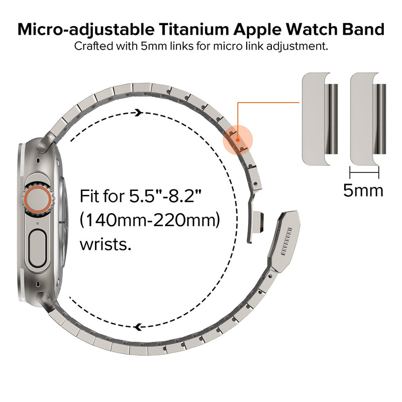 KADES Stainless Steel Band Fit for Apple Watch Band, Premium Metal Strap | Business Office Work, Butterfly Clasp, Classic Style, Sizing Tool Included, for iWatch Series 1-11/Ultra/SE 38mm-49mm Titamium(Titanium) 49/46/45/44/42mm(Series 3/2/1)