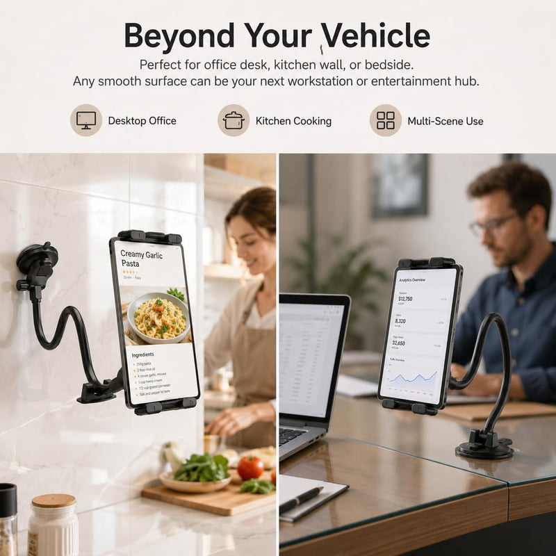 Car Windshield Tablet Mount 360° Rotation Suction Cup Holder Large Adjustable Clamp Fits 5 to 15 Inch Devices for Truck SUV Navigation and Entertainment, Black