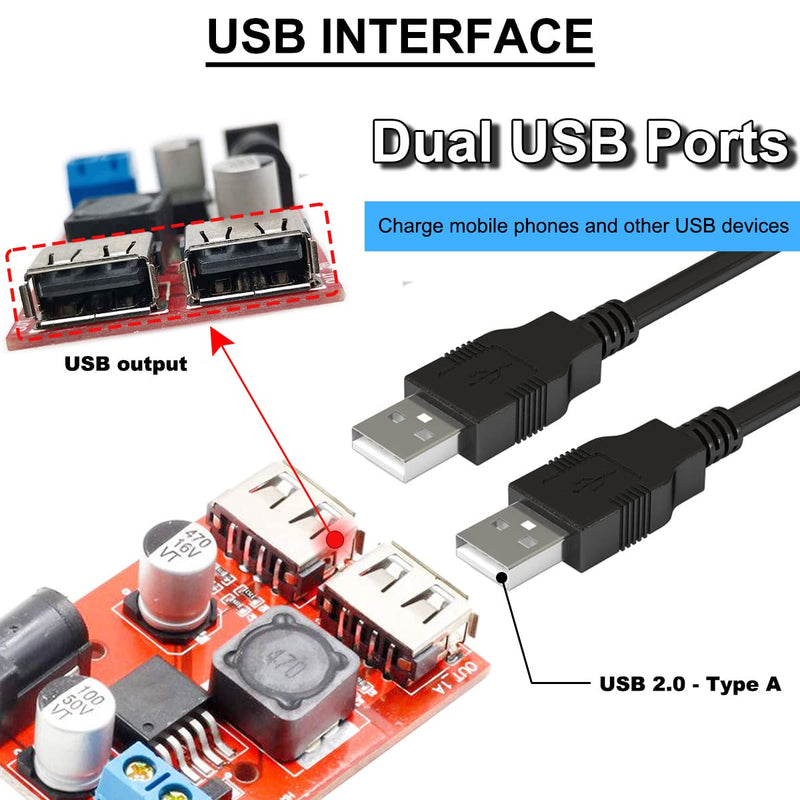 2PCS LM2596S Dual USB Port DC-DC Step Down Module 9V/12V/24V/36V to 5V Car Charger Solar 3A Power Supply Module Dual USB Output 150KHZ
