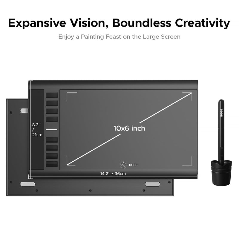Graphics Drawing Tablet, UGEE M708 10 x 6 inch Large Digital Drawing Pad with 8 Hot Keys 8192 Levels Pen, Graphic Tablets for Computer Graphic Board Creation Sketch for PC/Laptop/Mac OS/Linux/Chrome 10 x 6 inches Wired M708 V3