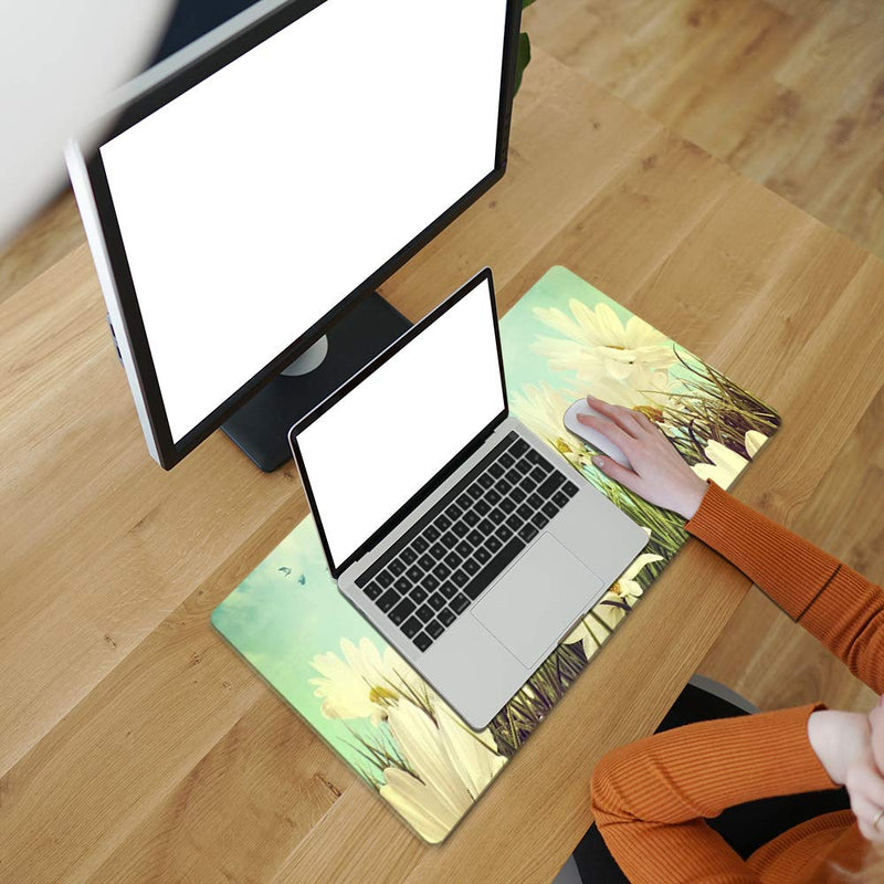 QIYI Desk Pad Large Keyboard and Mouse Pad for Laptop Computer, PU Leather Desk Cover Protector, Desk Décor Accessories for Office Home Work Writing Gaming 31.5" x 15.7" - Daisies in Summer 31.5" x 15.7"
