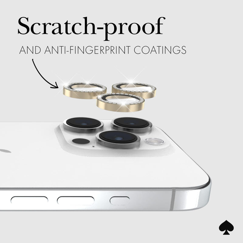 Kate Spade New York iPhone 15 Pro/iPhone 15 Pro Max Camera Lens Protector with Aluminum Rings - Crystal