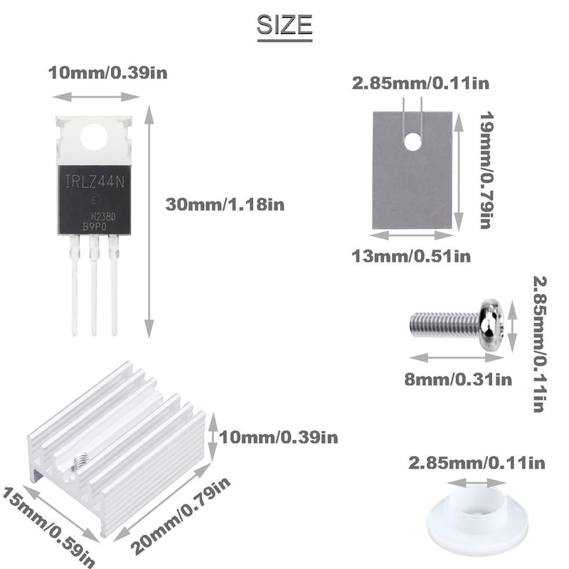 Youmile 20pcs IRLZ44N Mosfet Transistor IRLZ44NPBF N-Channel TO-220AB 47A 55V 3Pin International Rectifier with Heatsink Screw Disc Rubber Silicone Screwdriver