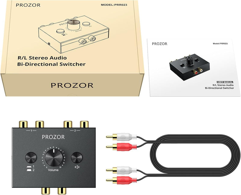 [AUSTRALIA] - PROZOR RCA Stereo Audio Switcher - 2 in 1 Out R/L Stereo Audio Switch, 1 in 2 Out Stereo Audio Splitter with Mute Button and No External Power Required 2 in 1 Out RCA Switch 