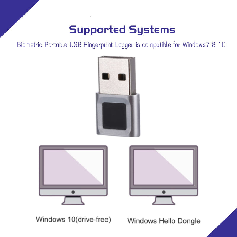 USB Fingerprint Reader Mini Fingerprint Scanner PC Dongle Windows Hello Fingerprint Reader for PC Laptop 360 Degree Touch Speedy Matching Biometric Portable USB Fingerprint Logger for Windows 10/11