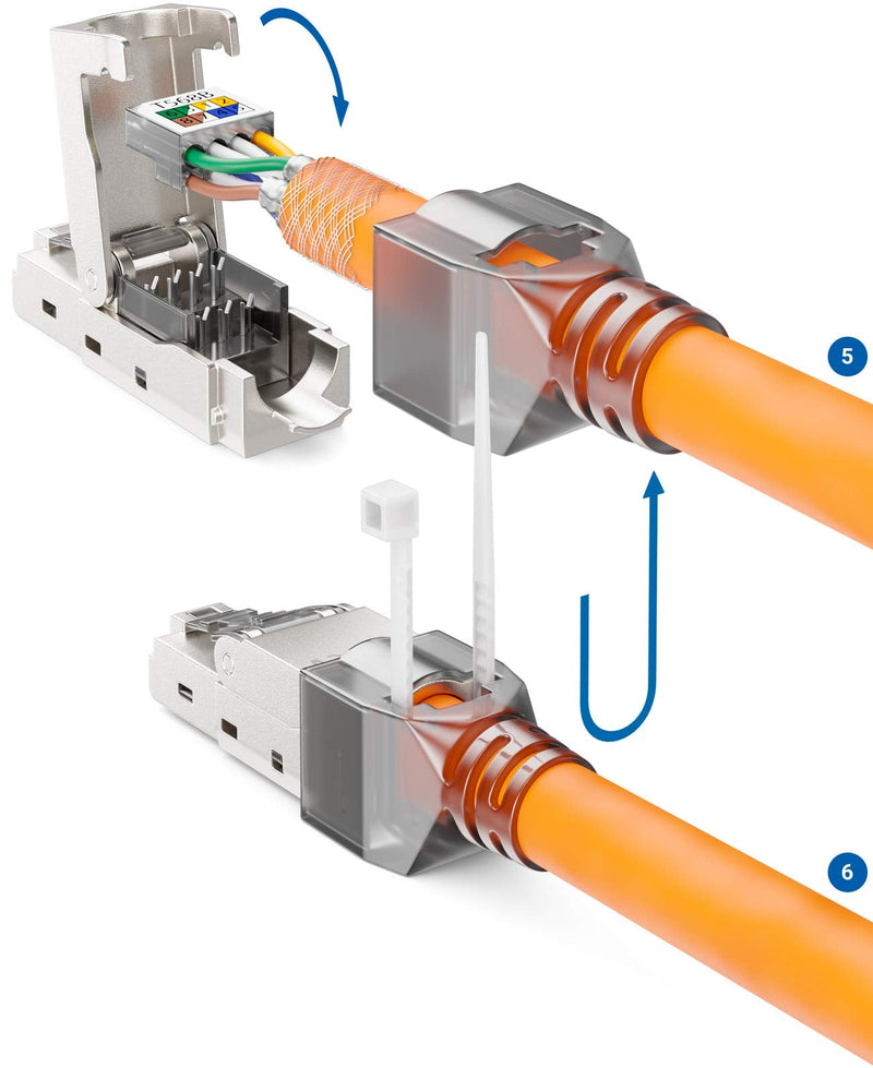 deleyCON 4x CAT 6a Network Connector RJ45 with LSA Connection for Rigid Installation Cable Shielded 10 Gbit/s LAN Cable Network Cable Connector CAT6a Metal Housing 4 pcs.