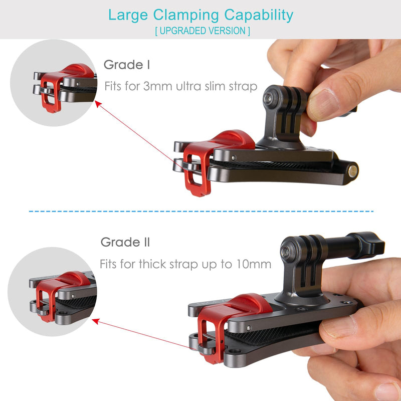 NICEYRIG Aluminum Backpack Strap Mount for GoPro Hero 11/10/9/8/7, DJI OSMO Action 3 [Upgraded Version] with 3mm - 10mm Wide Range Clamp Applicable for Padded Backpack, Bag, Tool Belt