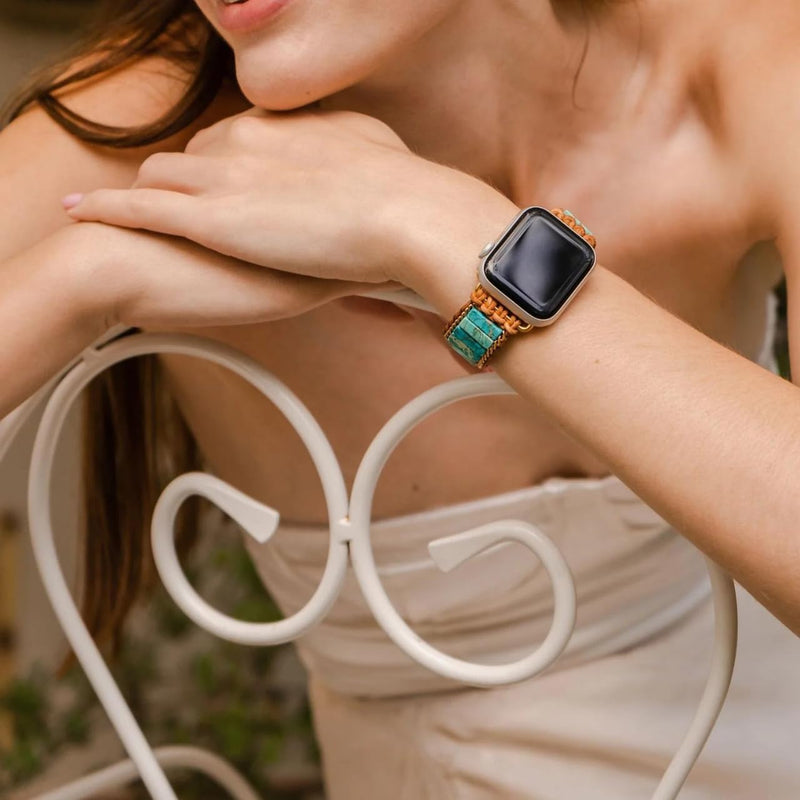 Cape Diablo Smart Watch Band for Women - Handmade Gemstone Strap - Compatible with 38mm-45mm Apple Faces Native Turquoise Protection