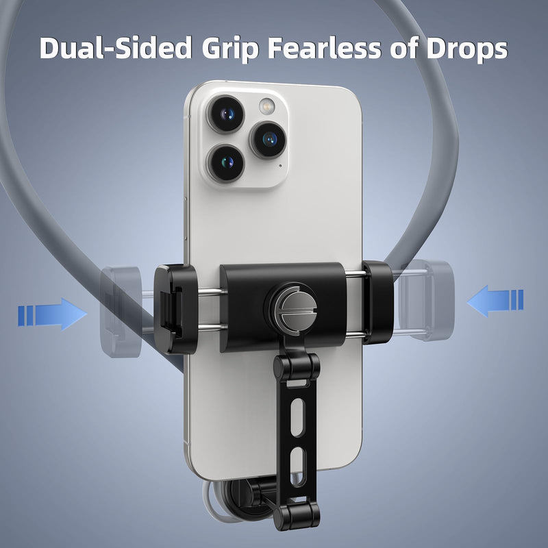 Neck Phone Holder POV/Vlog Neck Mount for Phones with Phone Clip, Hands Free Phone Neck Holder w Chest Strap Neck Selfie Mount Video Recording for iPhone Samsung Google Pixel and All Phones Premium Gray
